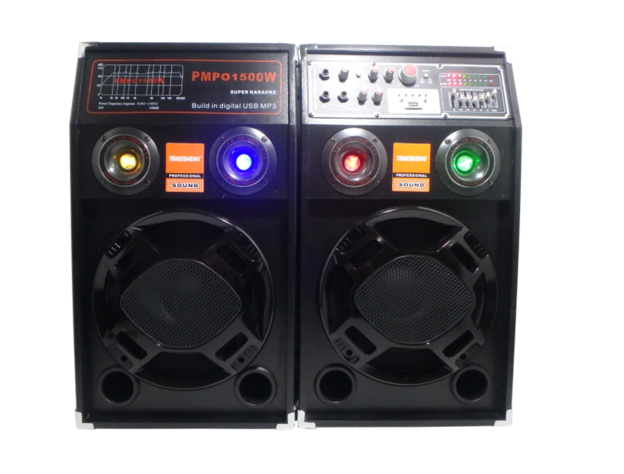 Boxe active cu statie profesionale mp-284-karaoke/usb-bt 240 watt , 1 microfon + cadou modulator fm bluetooth , usb , card microsd , ecran rosu lcd , incarcare telefon
